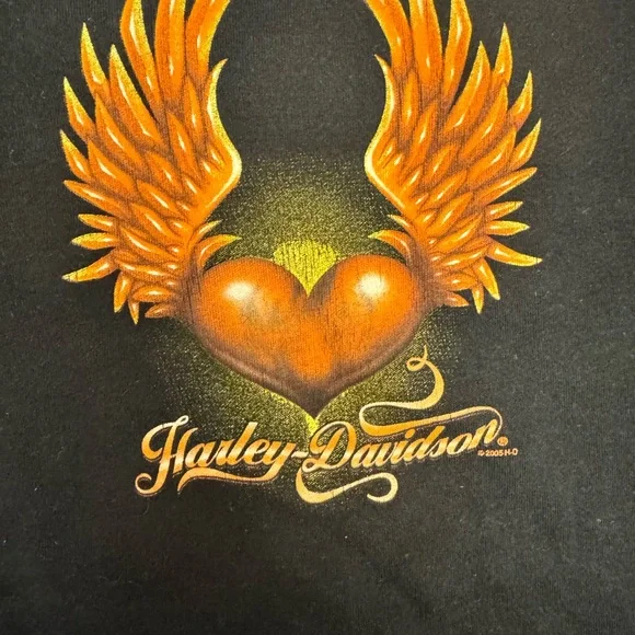 Harley-Davidson Black Tee with Fiery Winged Heart Graphic - Picture 4 of 4